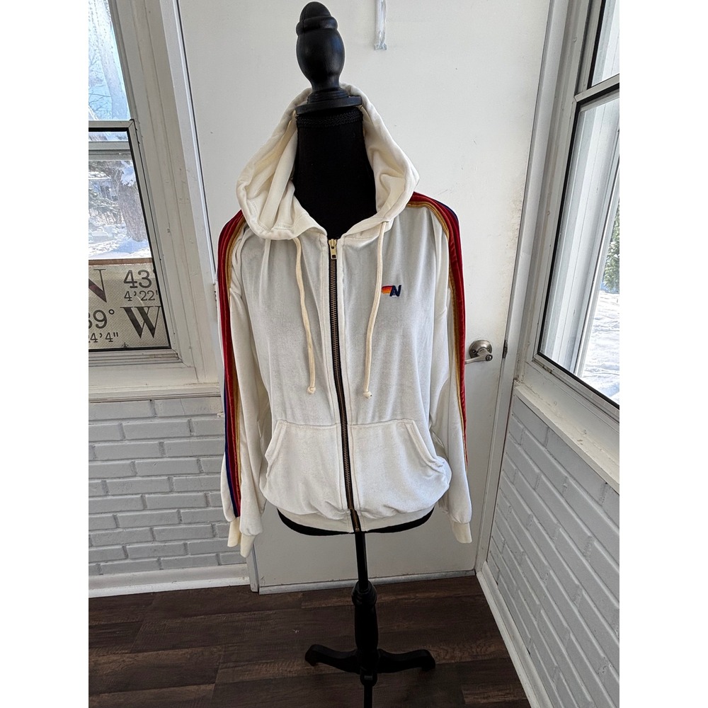 Aviator Nation Classic Velvet Relaxed Zip Hoodie Small Rainbow Athleisure velour - Picture 2 of 11